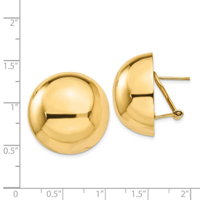 14K Omega Clip Half Ball Earrings, 24 x 24mm