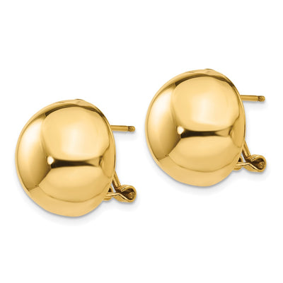 14K Omega Clip Half Ball Earrings, 16 x 16mm
