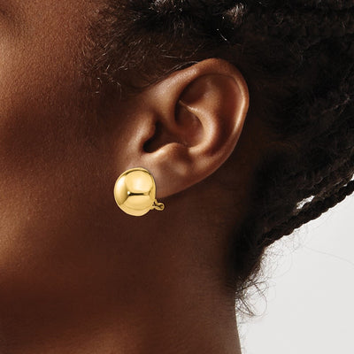 14K Omega Clip Half Ball Earrings, 16 x 16mm