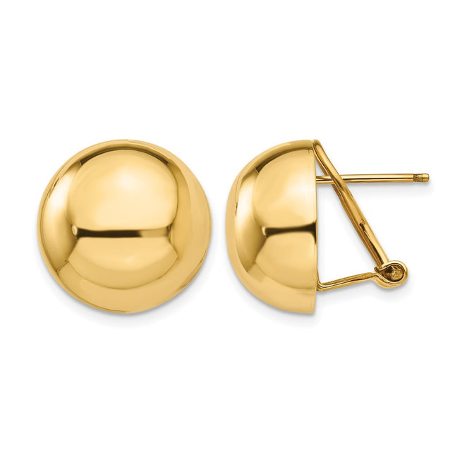 14k Omega Clip Half Ball Earrings, 16 x 16mm