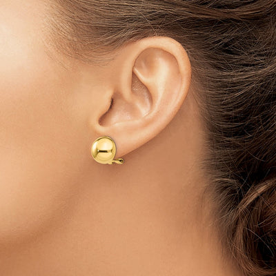 14K Omega Clip Half Ball Earrings, 12 x 12mm