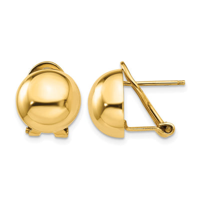14K Omega Clip Half Ball Earrings, 12 x 12mm