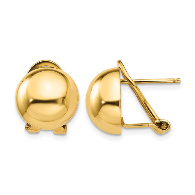 14k Omega Clip Half Ball Earrings, 12 x 12mm
