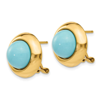 14K Omega Clip Reconstituted Turquoise Earrings