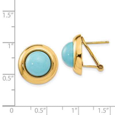 14K Omega Clip Reconstituted Turquoise Earrings