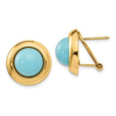 14K Omega Clip Reconstituted Turquoise Earrings