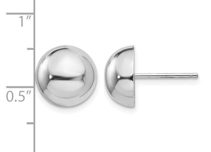 14k White Gold Half Ball Post Earrings, 10 x 10mm