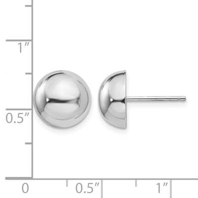 14K White Gold Half Ball Post Earrings, 10 x 10mm