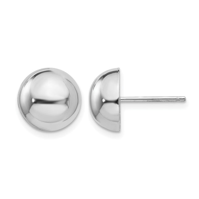14k White Gold Half Ball Post Earrings, 10 x 10mm