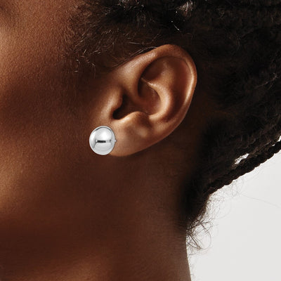 14K White Gold Half Ball Post Earrings, 12 x 12mm