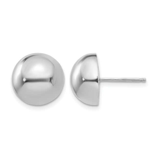 14k White Gold Half Ball Post Earrings, 12 x 12mm