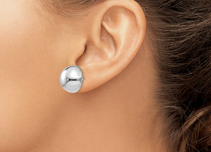 14k White Gold Half Ball Post Earrings, 16 x 16mm