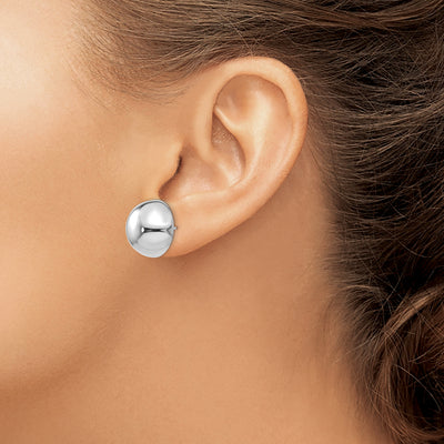 14K White Gold Half Ball Post Earrings, 16 x 16mm