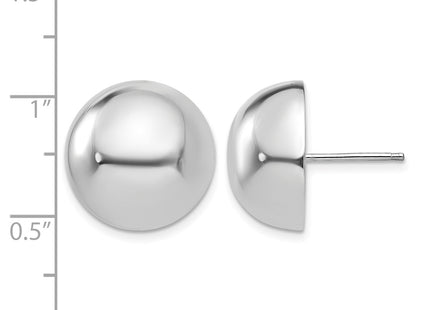 14k White Gold Half Ball Post Earrings, 16 x 16mm