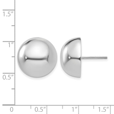 14K White Gold Half Ball Post Earrings, 16 x 16mm