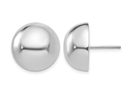 14k White Gold Half Ball Post Earrings, 16 x 16mm