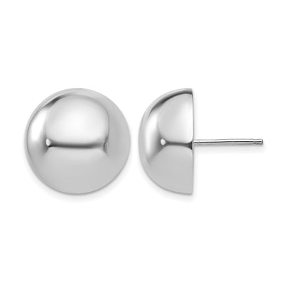 14K White Gold Half Ball Post Earrings, 16 x 16mm