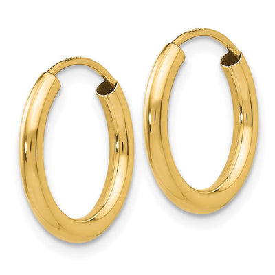 14K Polished Round Endless Hoop Earrings, 16 x 2mm