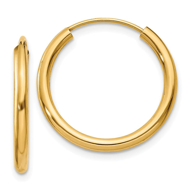 14k Polished Round Endless Hoop Earrings, 20 x 2mm