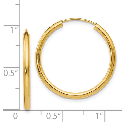 14K Polished Round Endless Hoop Earrings, 25 x 2mm