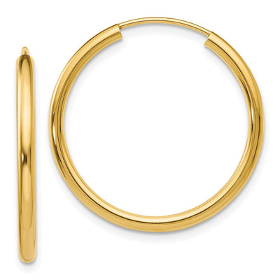 14K Polished Round Endless Hoop Earrings, 25 x 2mm