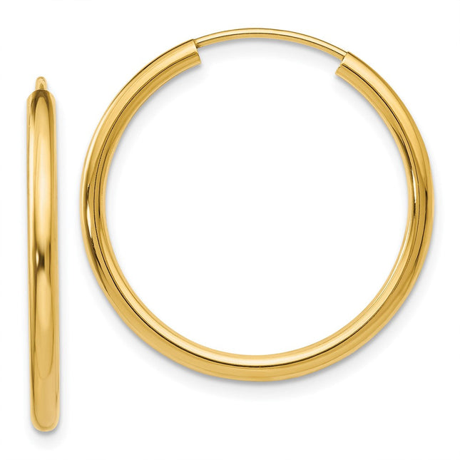 14k Polished Round Endless Hoop Earrings, 25 x 2mm