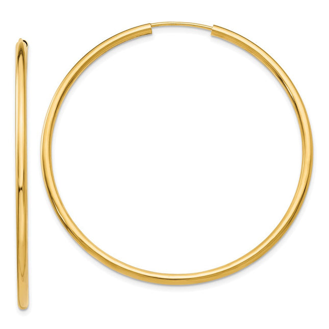14k Polished Round Endless Hoop Earrings, 50 x 2mm