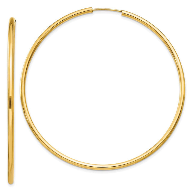 14k Polished Round Endless Hoop Earrings, 60 x 2mm