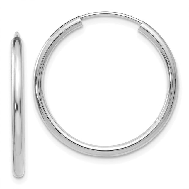 14k White Gold Polished Endless Hoop Earrings, 25 x 2mm