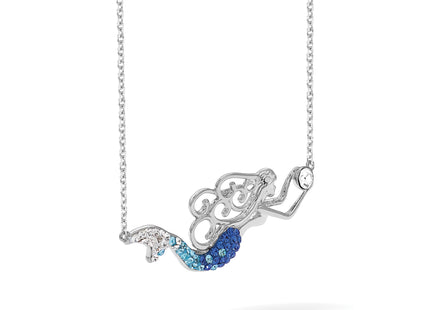 Sterling Silver Rhodium-Plated Polished Blue and White Crystal Mermaid 18. with a extention Necklace