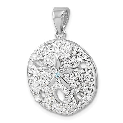 Sterling Silver Rhodium-Plated Polished White Crystal Sand Dollar Pendant