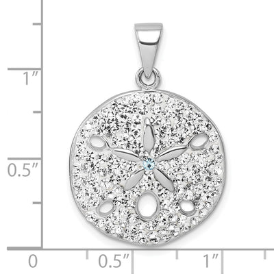 Sterling Silver Rhodium-Plated Polished White Crystal Sand Dollar Pendant
