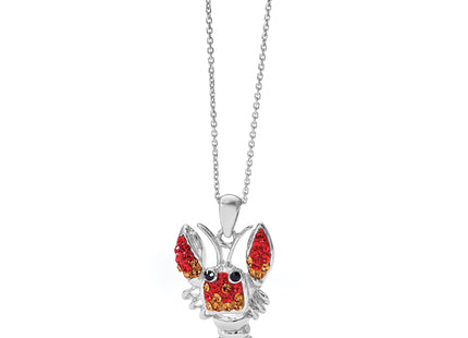 Sterling Silver Rhodium-plated Polished Orange Crystal Lobster Pendant