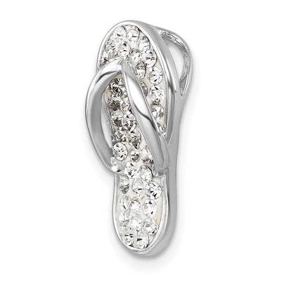 Sterling Silver Rhodium-plated Polished White Crystal Flip Flop Chain Slide