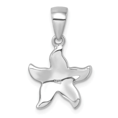 Sterling Silver Rhodium-plated Polished White Crystal Starfish Pendant