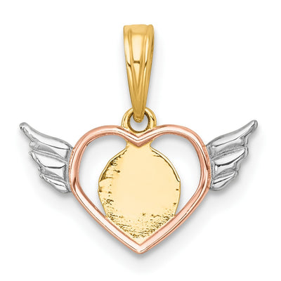 14K with White Rhodium and Rose-tone Heart With Wings Charm