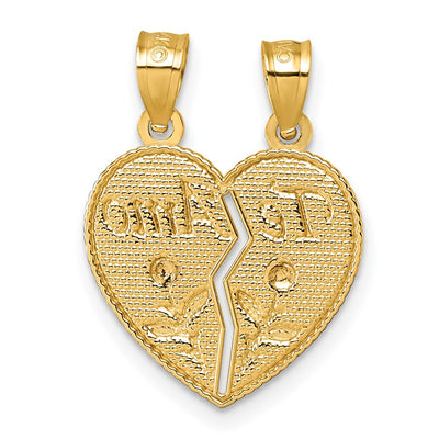 14K Two-tone Polished Break-Apart Heart With TE AMO And Roses Pendant