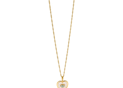 14k with White Rhodium Polished Multi Color Enamel Eye In Heart Charm