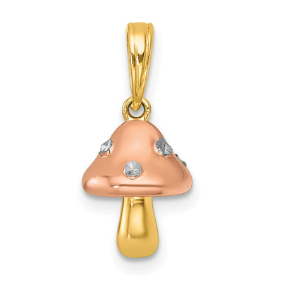 14K with White Rhodium and Rose-plating Polished 3-D Mushroom Charm