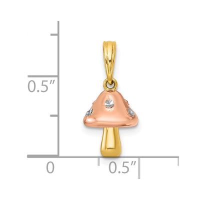 14K with White Rhodium and Rose-plating Polished 3-D Mushroom Charm