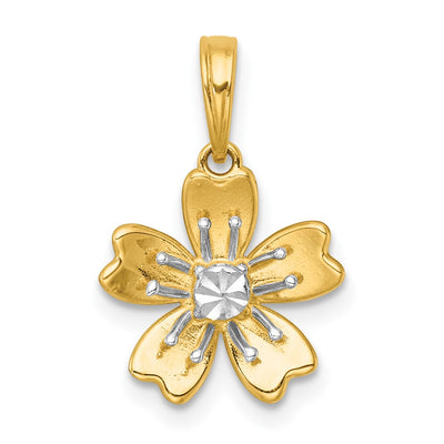 14K with White Rhodium Polished Blooming Flower Charm, 19.6 x 11.55mm