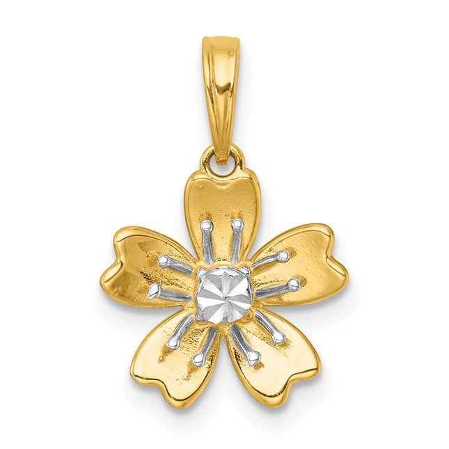 14k with White Rhodium Polished Blooming Flower Charm, 19.6 x 11.55mm