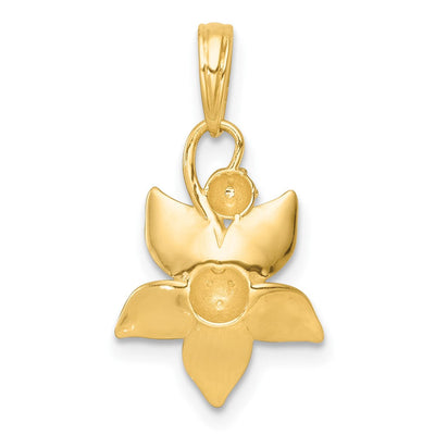 14K with White Rhodium Polished Blooming Flower Charm, 21.85 x 11.85mm