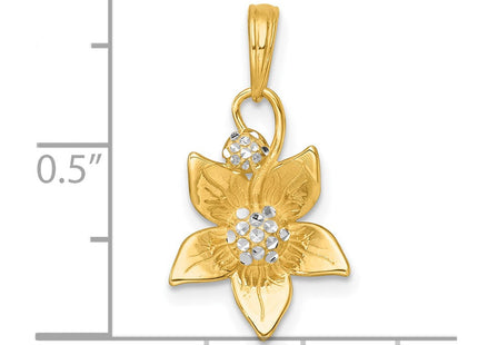 14k with White Rhodium Polished Blooming Flower Charm (Style K10021)