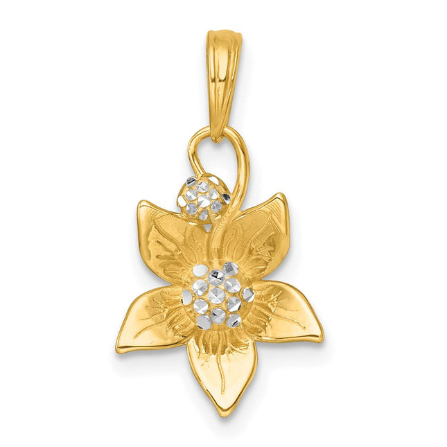 14k with White Rhodium Polished Blooming Flower Charm, 21.85 x 11.85mm
