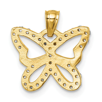 14K Polished CZ Cut Out Wing Butterfly Pendant