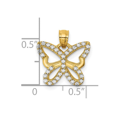 14K Polished CZ Cut Out Wing Butterfly Pendant
