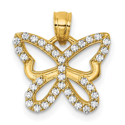 14K gold cubic zirconia butterfly pendant