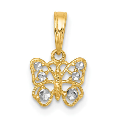 14K with White Rhodium Polished Butterfly Charm