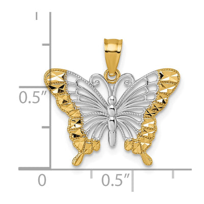 14K and Rhodium Diamond-cut Polished Cut-out Butterfly Pendant